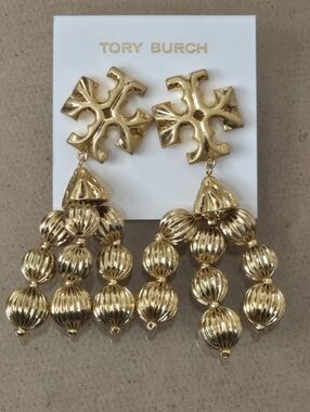 Tory Burch Gold Logo Tassel Drop Earrings